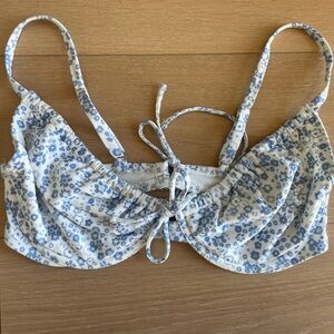 White & Blue Floral Bikini Top